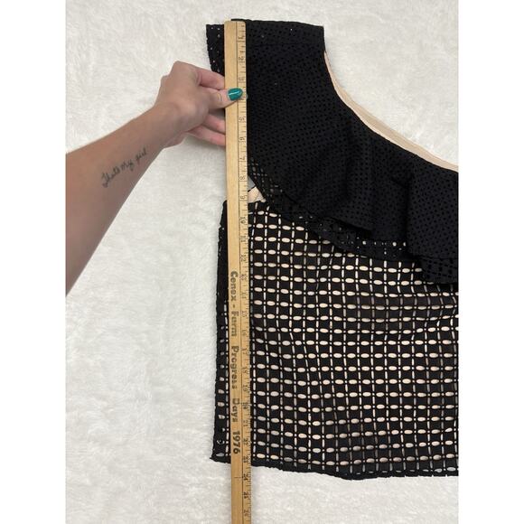 J. Crew One Shoulder Blouse Black Eyelet Nude Lined Top Women’s 4 NWT - Picture 5 of 14